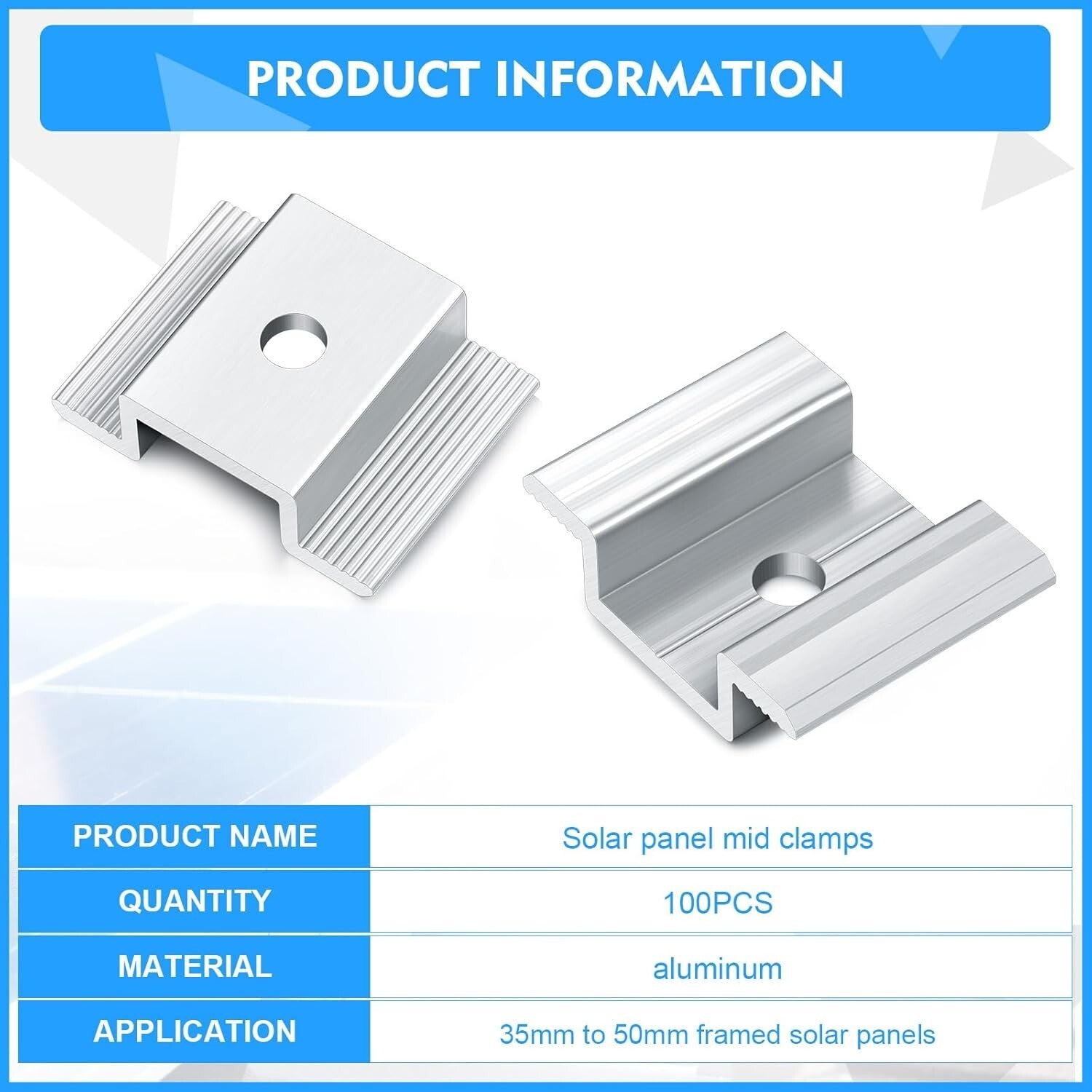 Durable 1.06 Inch Solar Panel Mid Clamps - Corrosion-Resistant Mounting Kit