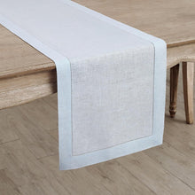 Load image into Gallery viewer, Elegant Light Blue 14 x 132 Inches Pure Linen Table Runner - Classic Hemstitch