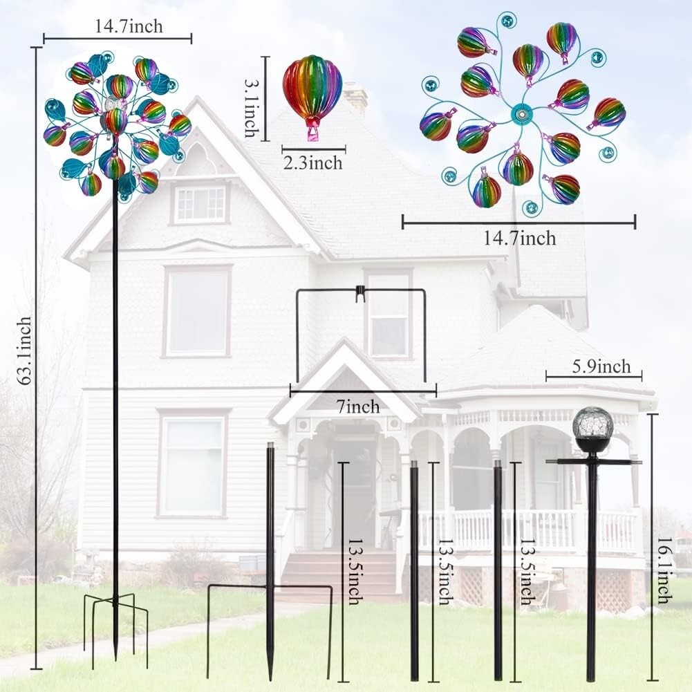 Solar-Powered Hot Air Balloon Kinetic Spinner with LED Lights for Gardens