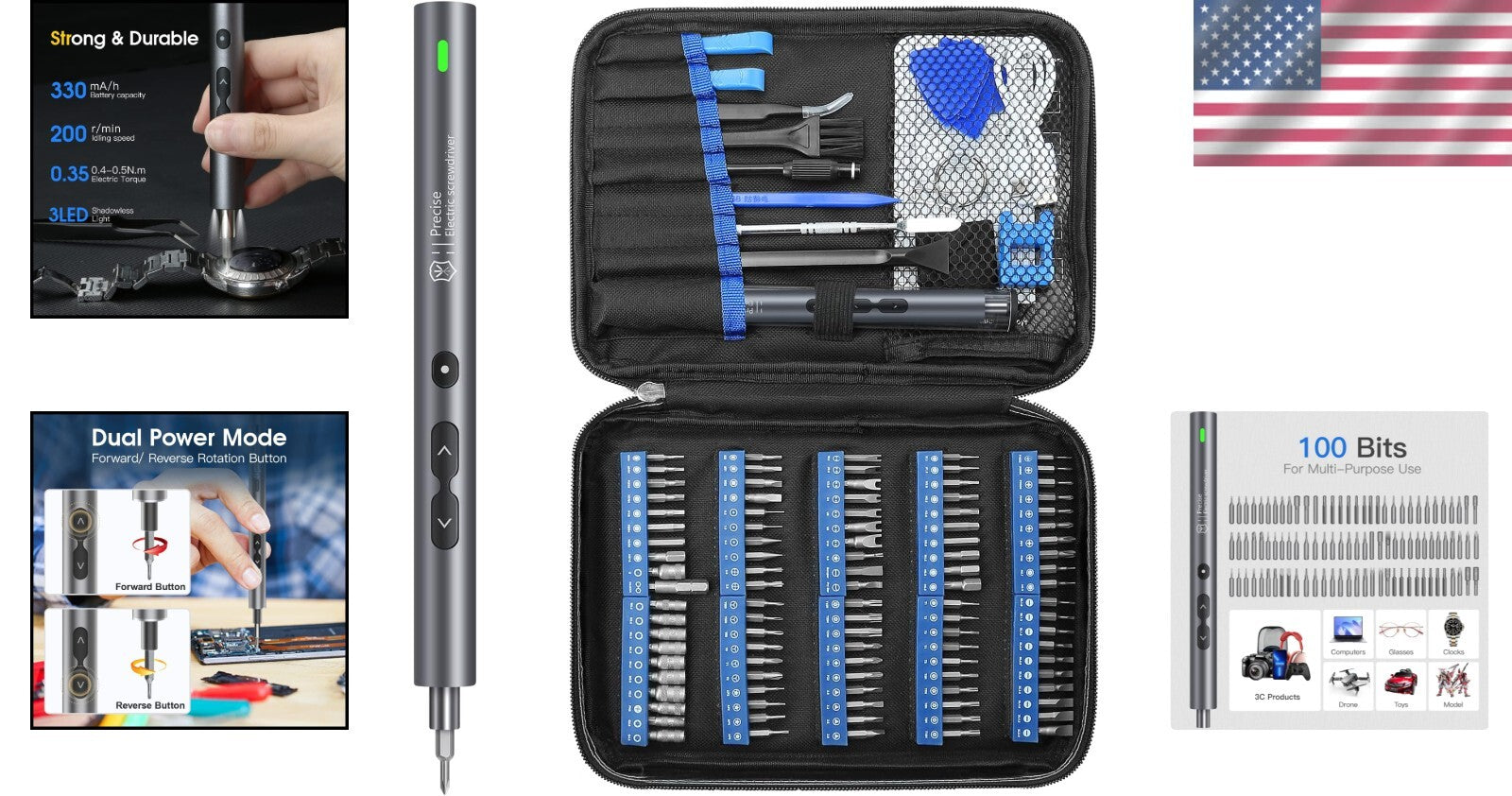 Portable Cordless Screwdriver Set with 100 Bits and Magnetic Tip - Handy Tool