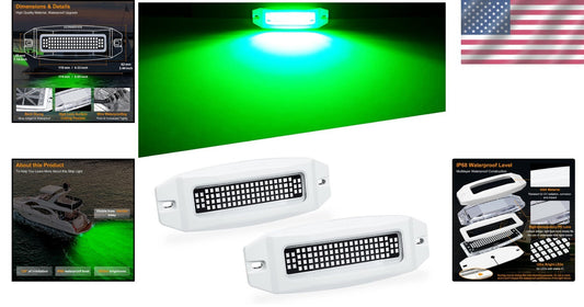2-Pack 6.9" Waterproof Marine LED Boat Lights - 3000LM Underwater Green Beams