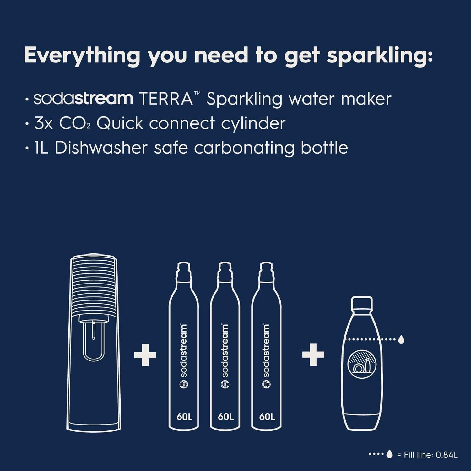 Terra Sparkling Water Maker Bundle in Black - Eco-Friendly 60L CO2 Included