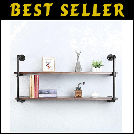 48in Industrial Pipe Floating Bookshelves - Rustic Metal & Wood Wall Storage