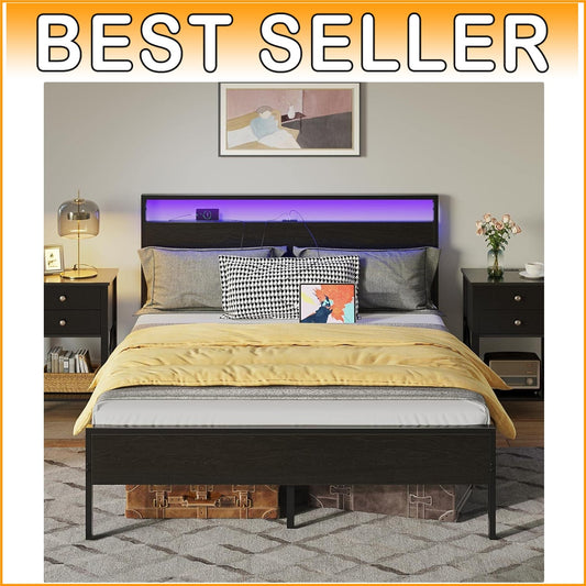 Easy Assembly King Bed Frame with LED Lighting & Powerful Support Up to 700lbs