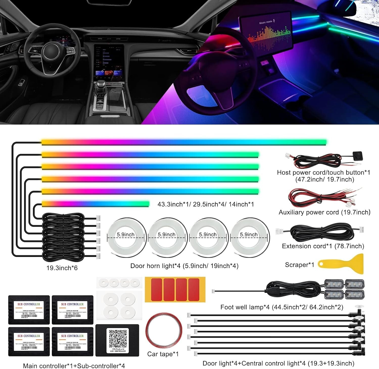 593 LEDs RGB Car Interior Light Strip - Wireless App Control & Sound Active Fun