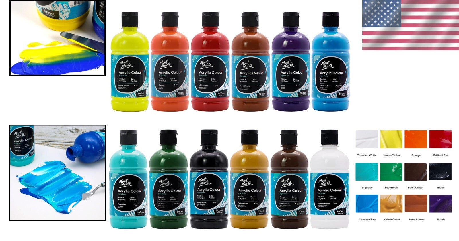 Artists’ Dream: 12 Semi-Matte Fast-Drying Acrylic Paints, 500ml Bottles