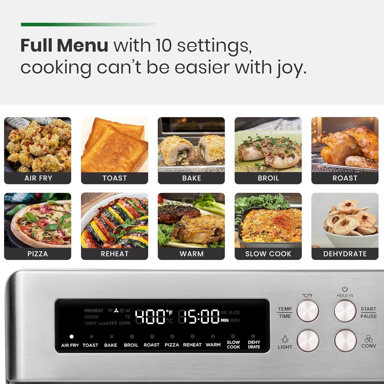 Extra Large 10-in-1 Infrared Air Fryer Toaster Oven with Brushed Steel Finish