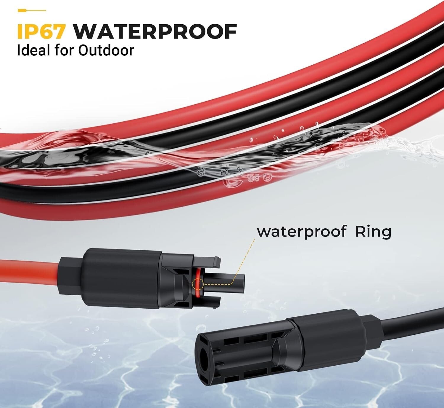 8AWG Weatherproof Solar Extension Cable Kit with Male/Female Connectors - 10ft