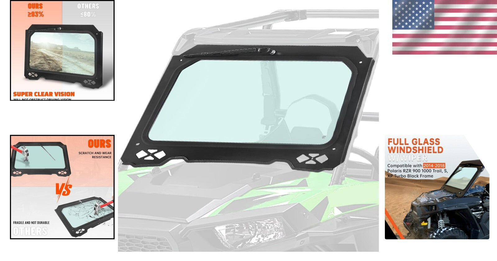 Enhanced Visibility Full Windshield & Wiper for 2014-2018 Polaris RZR XP Turbo