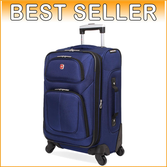 Elegant Blue 21-Inch Expandable Carry-On Luggage with 360° Wheels and Wet Bag