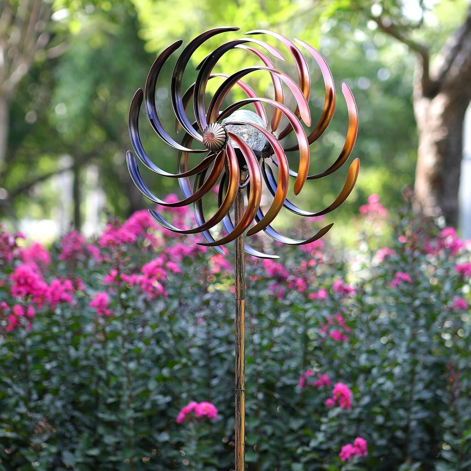 Bronze Solar Wind Spinner - Illuminate Your Lawn with Stylish Kinetic Motion