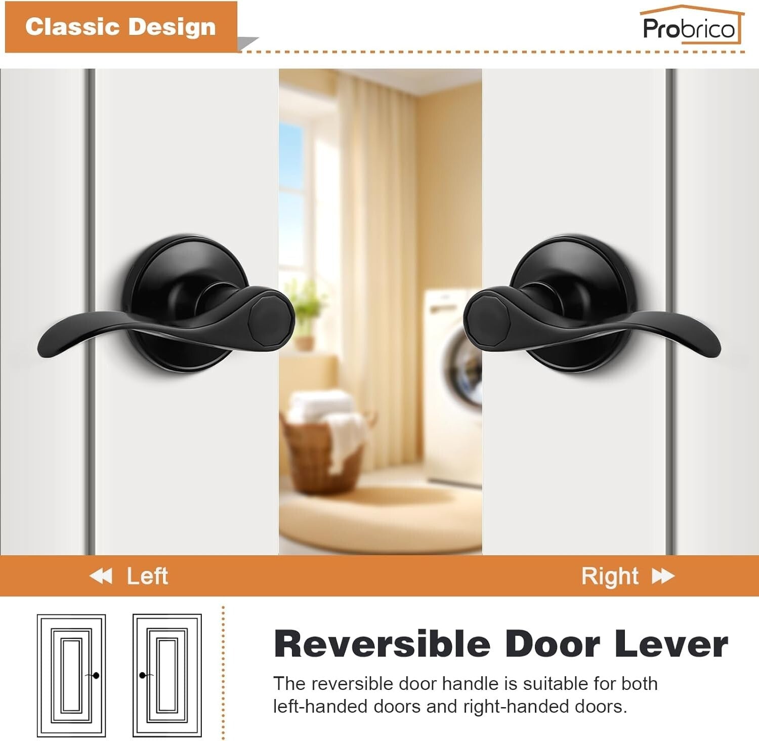 Durable Zinc Alloy Modern Door Handles - Keyless 8 Pack for Hallways & Closets