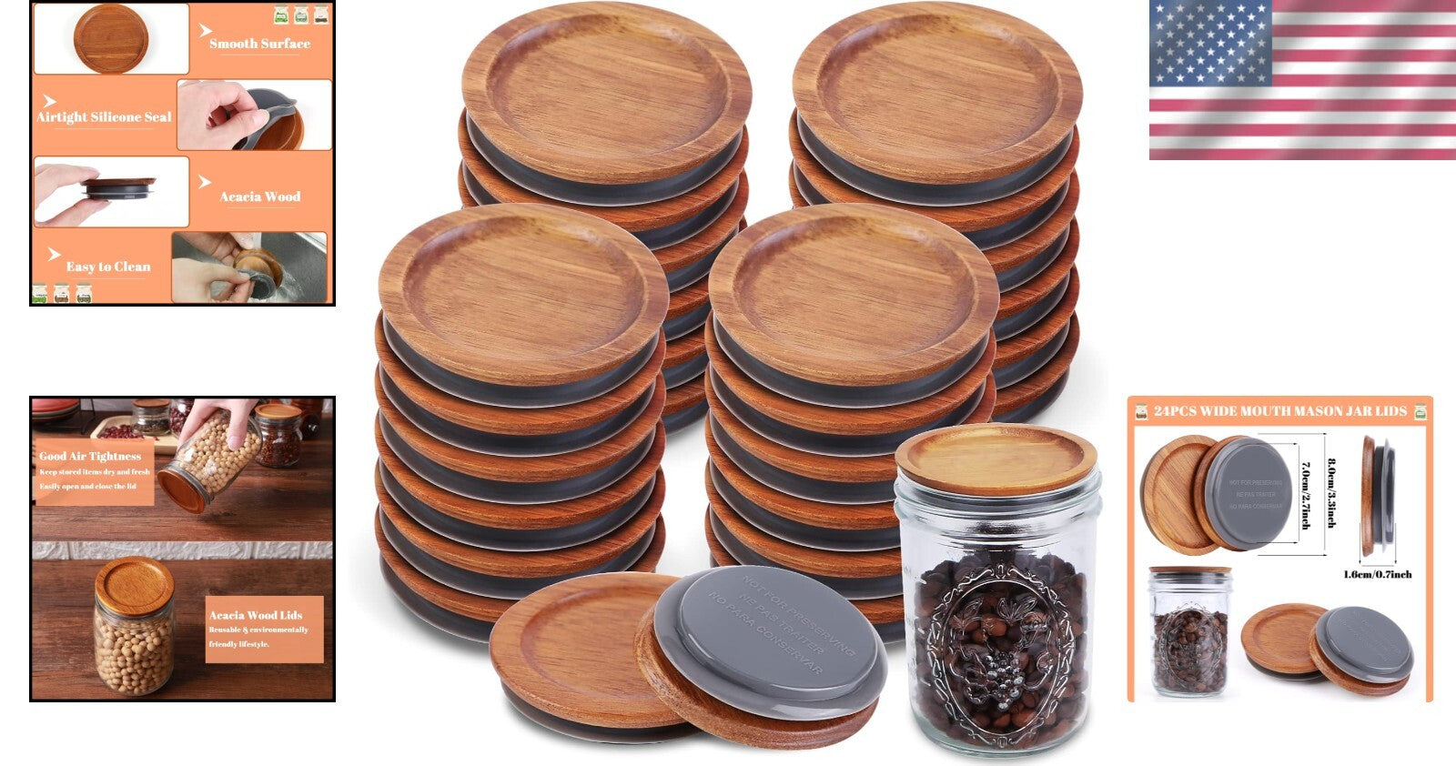 Elegant Bamboo Mason Jar Lids - 24 Pack for Organizing & Freshness Preservation