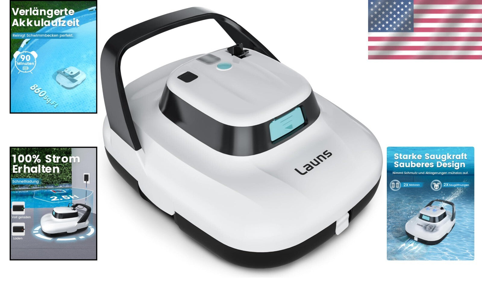 2025 Cordless Robotic Pool Cleaner - Dual Motors, Self-Parking & 90 Min Runtime