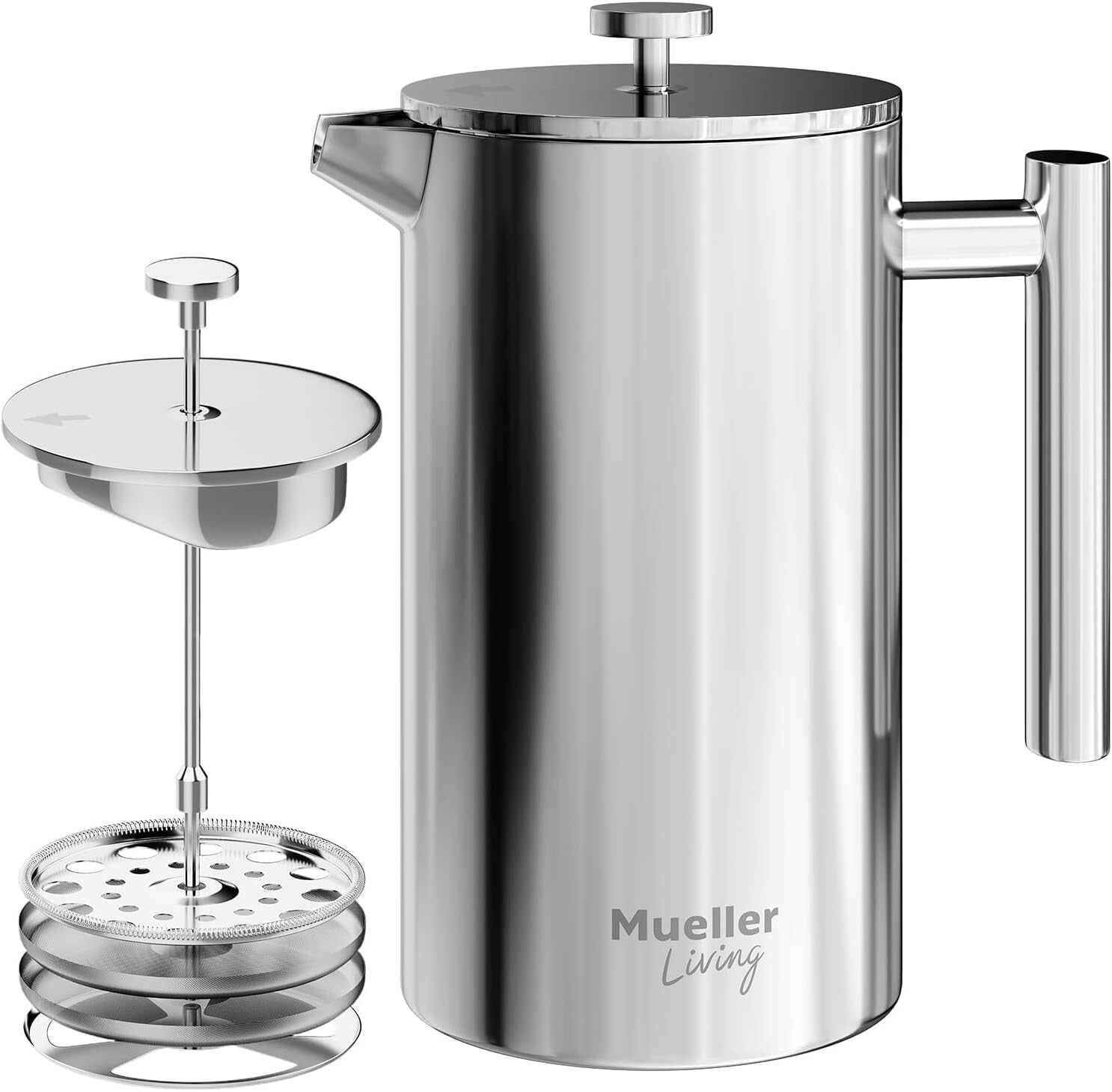34oz Stainless Steel French Press with 4-Level Filtration for Rich Coffee Flavor