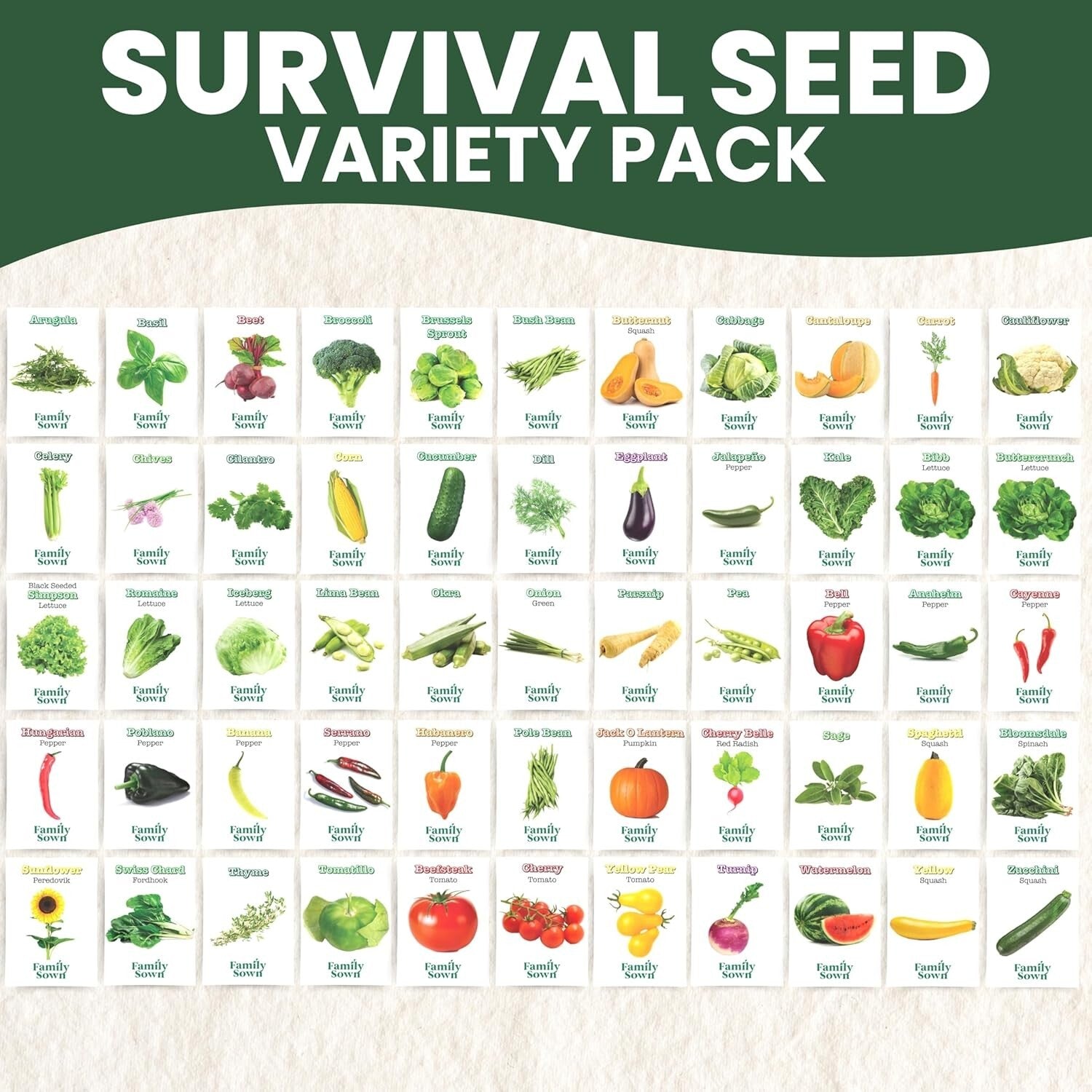 Ultimate 55-Packet Heirloom Vegetable Seed Vault for Doomsday Preppers