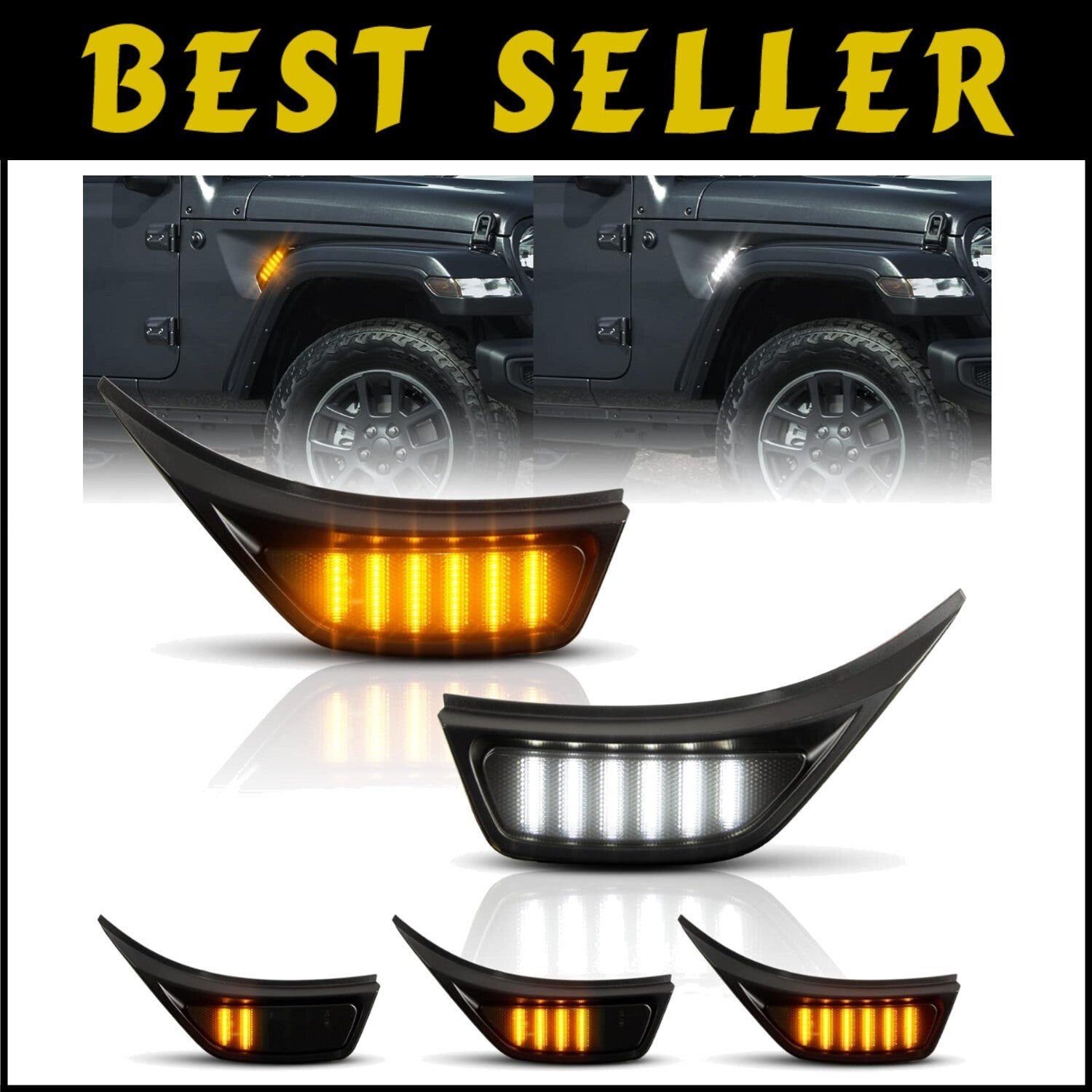 Waterproof Smoked LED Side Marker Lights for 2018-2023 Jeep Wrangler & Gladiator