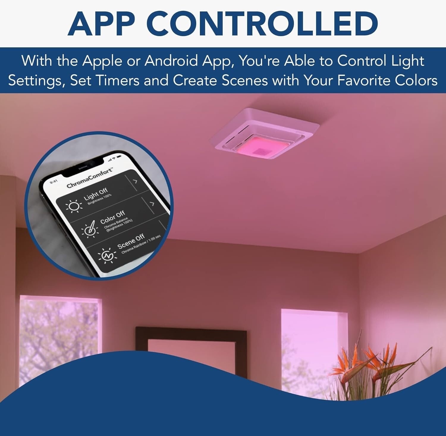 Customizable LED Bath Fan Cover with Wireless Bluetooth Speaker - Quick Install