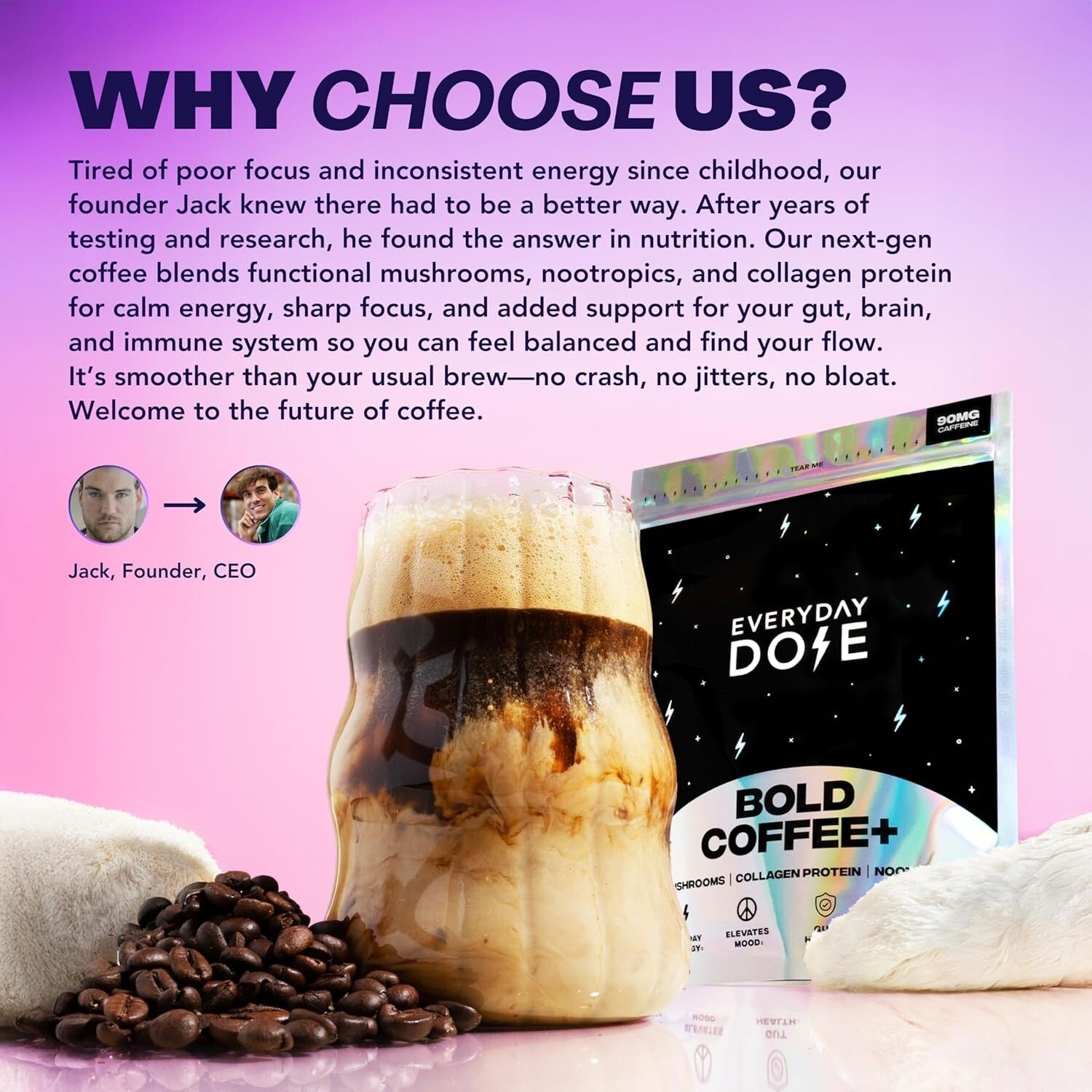 Bold Medium Roast Mushroom Coffee with Collagen & Adaptogens for Enhanced Focus