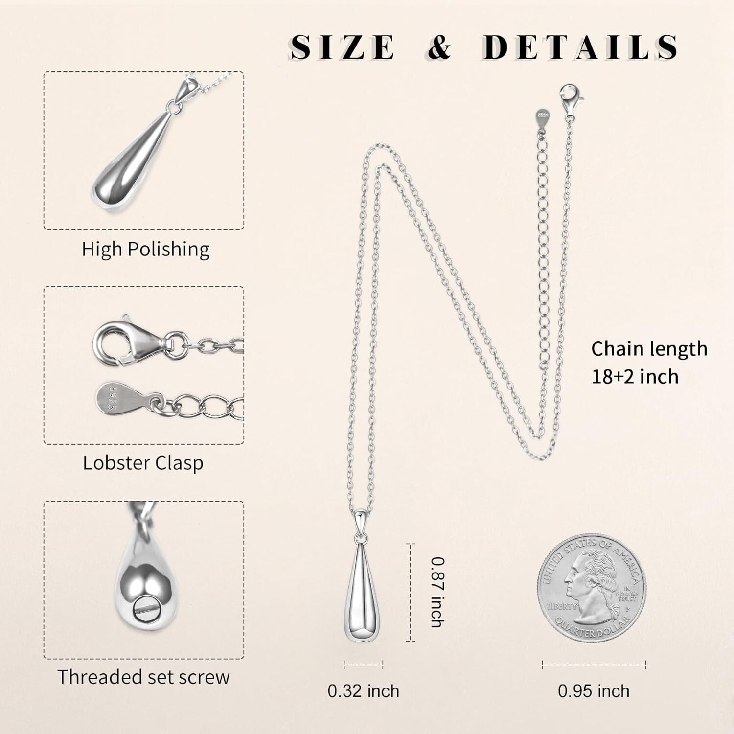 Elegant 925 Sterling Silver Teardrop Urn Pendant Necklace for Cherished Memories