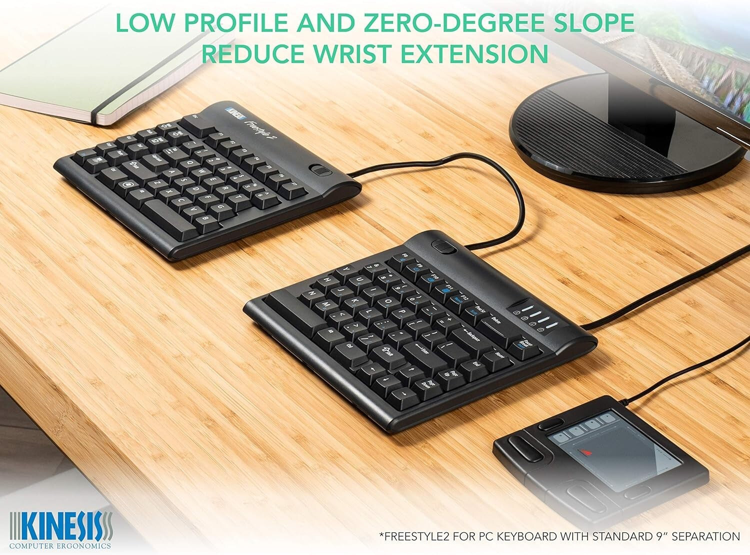 Plug-and-Play Freestyle2 Ergonomic Keyboard with 20” Separation for Office Use