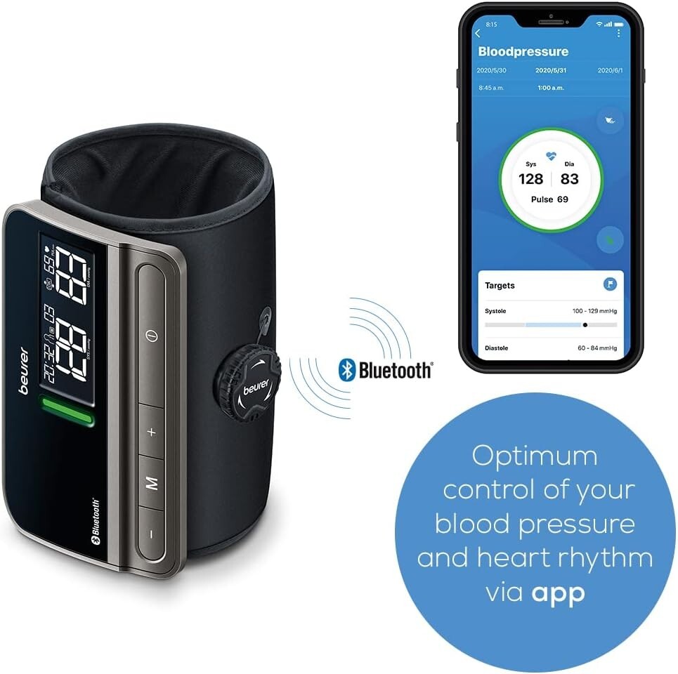 Automatic Blood Pressure Monitor with Bluetooth & Tubeless Arm Cuff - EasyLock