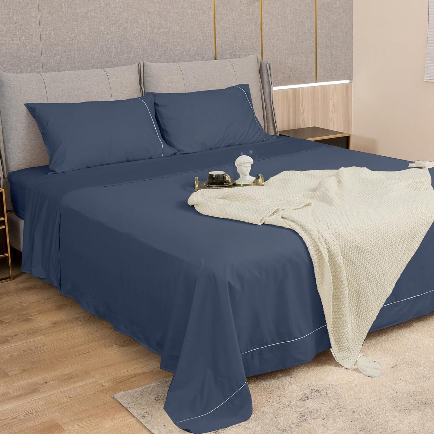 Blue Indigo Luxury Full Sheet Set - 22-Inch Deep Pocket, Breathable Cotton