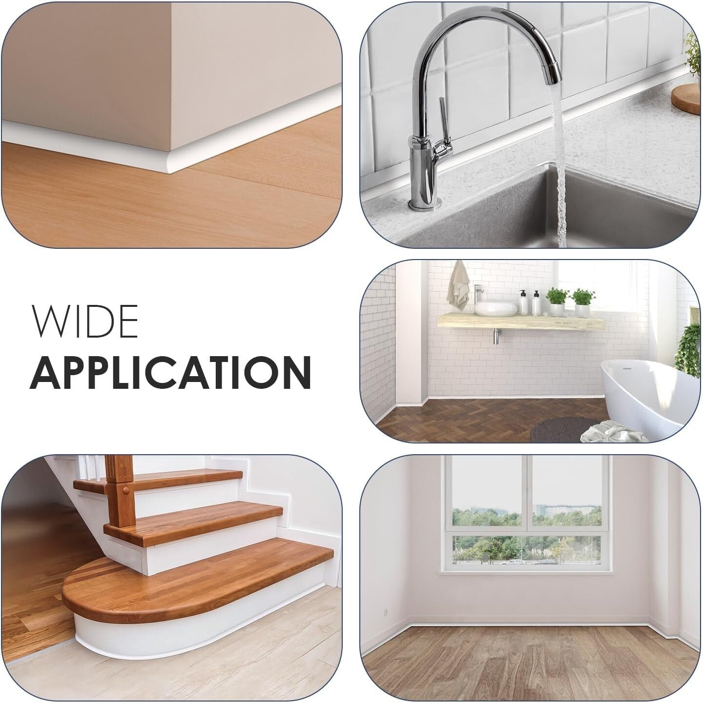 Flexible 158 Inch Rubber Peel and Stick Quarter Round Molding - Waterproof Trim