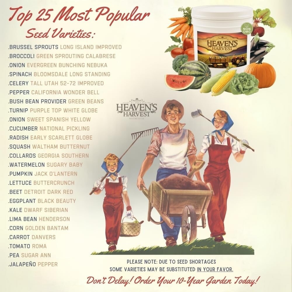 Heaven’s Harvest 10-Year Vegetable Seed Bank Kit - 50K+ Non-GMO Seeds & Storage