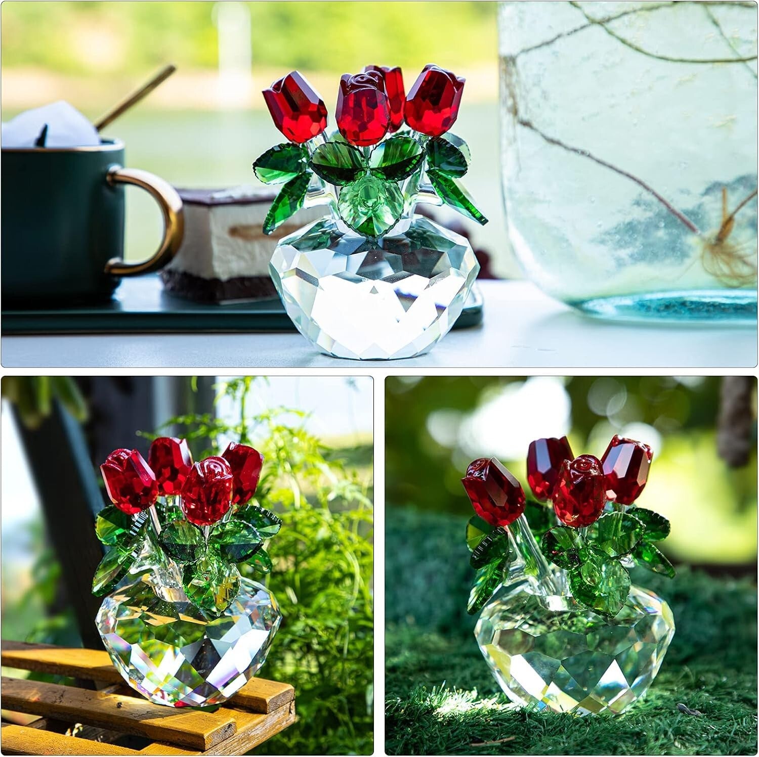 Elegant Crystal Rose Figurine in Gift Box – Timeless Home or Office Decor