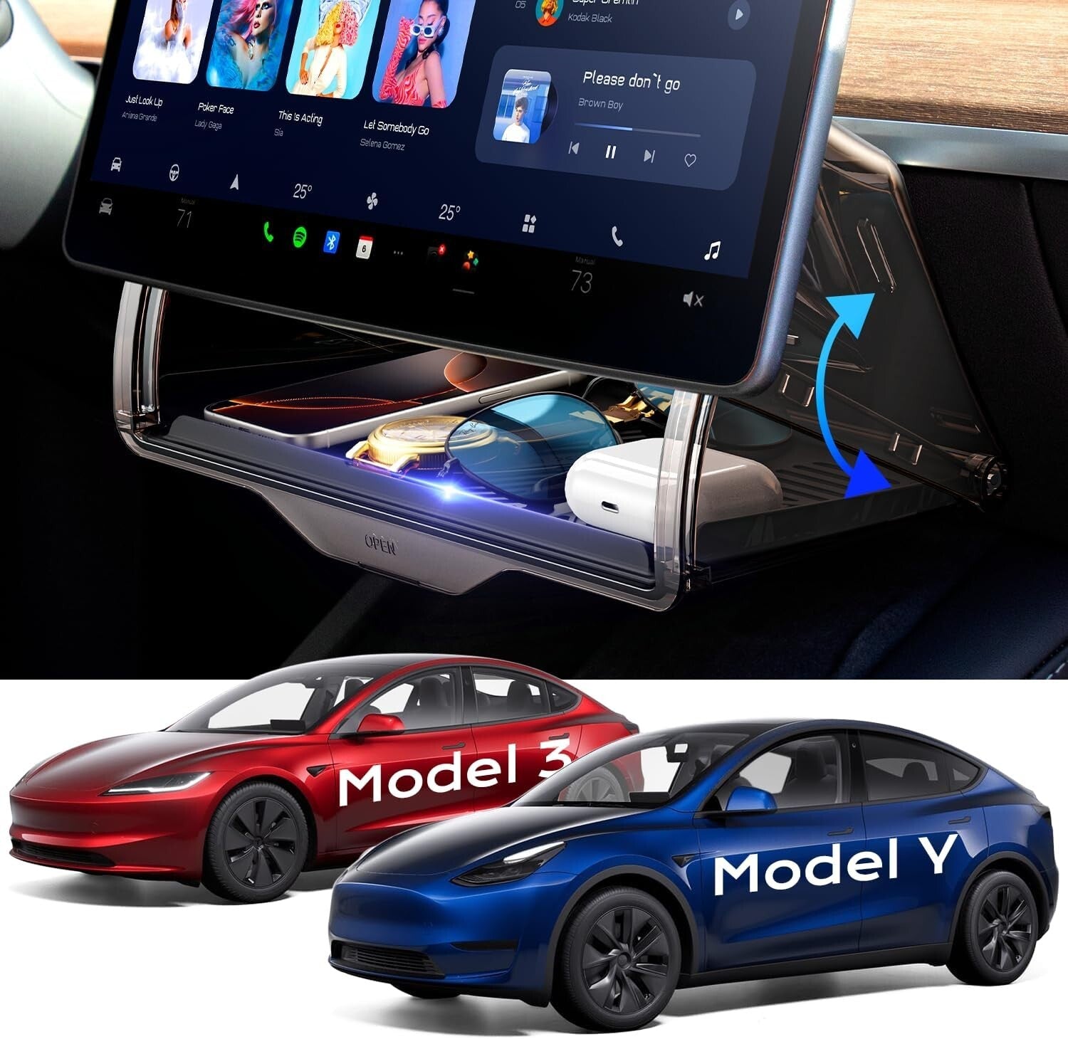 Custom Under-Screen Storage for Model Y & Model 3 - Hidden Organizer 2016-2024