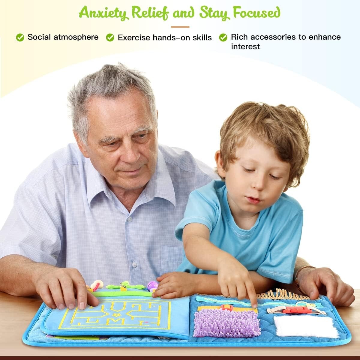 Interactive Fidget Blanket for Alzheimer’s Care - Soft Velvet & Unique Textures