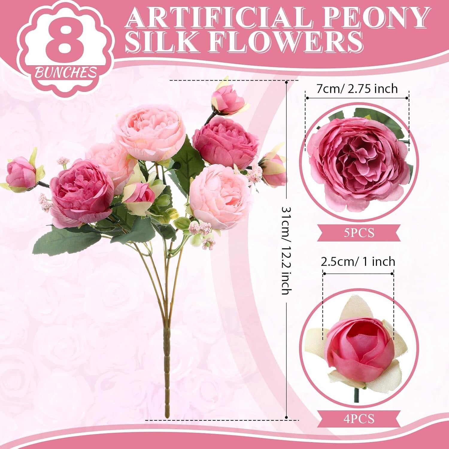 Delicate Pink & Dark Pink Artificial Peonies - Spring Wedding Centerpieces