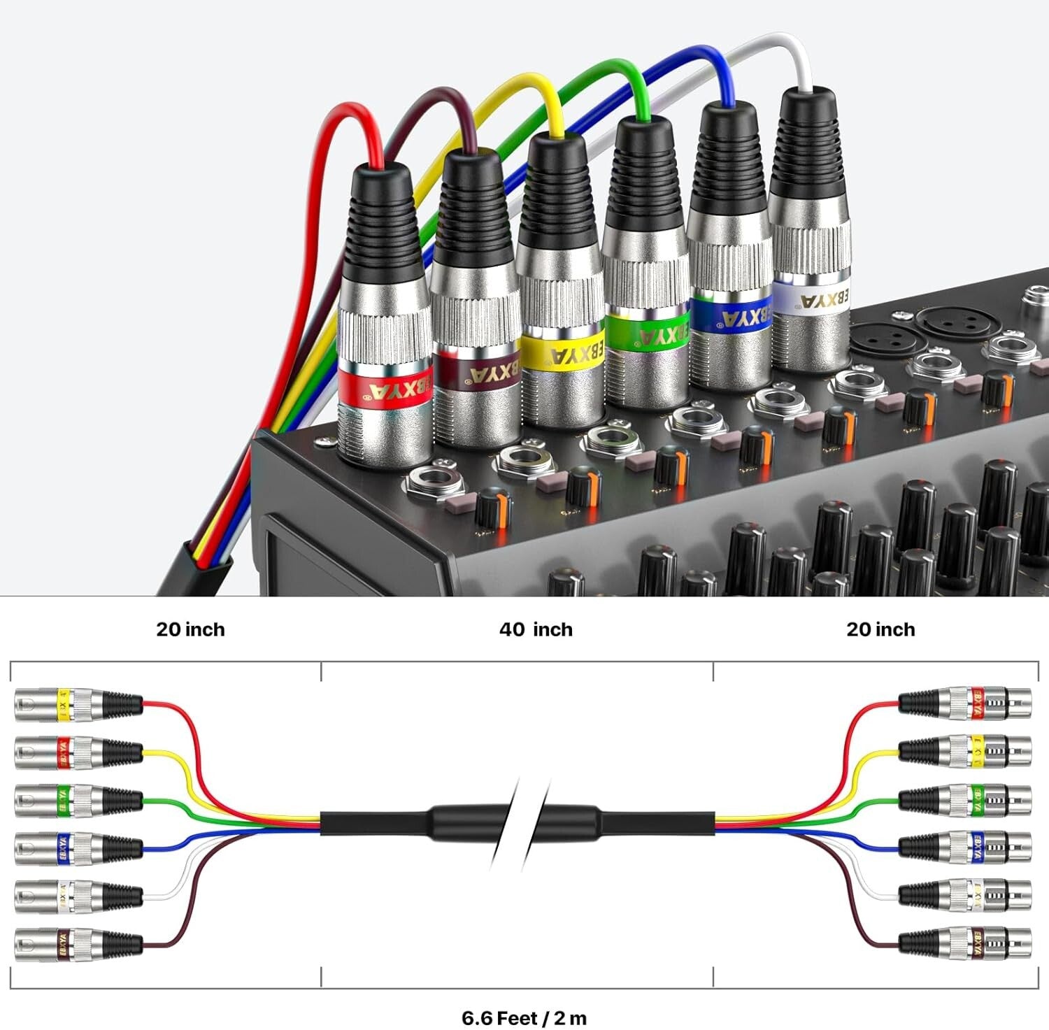 2 Pack 6 Ft XLR Snake Cables - Anti-Interference, Durable Design for Live Sound