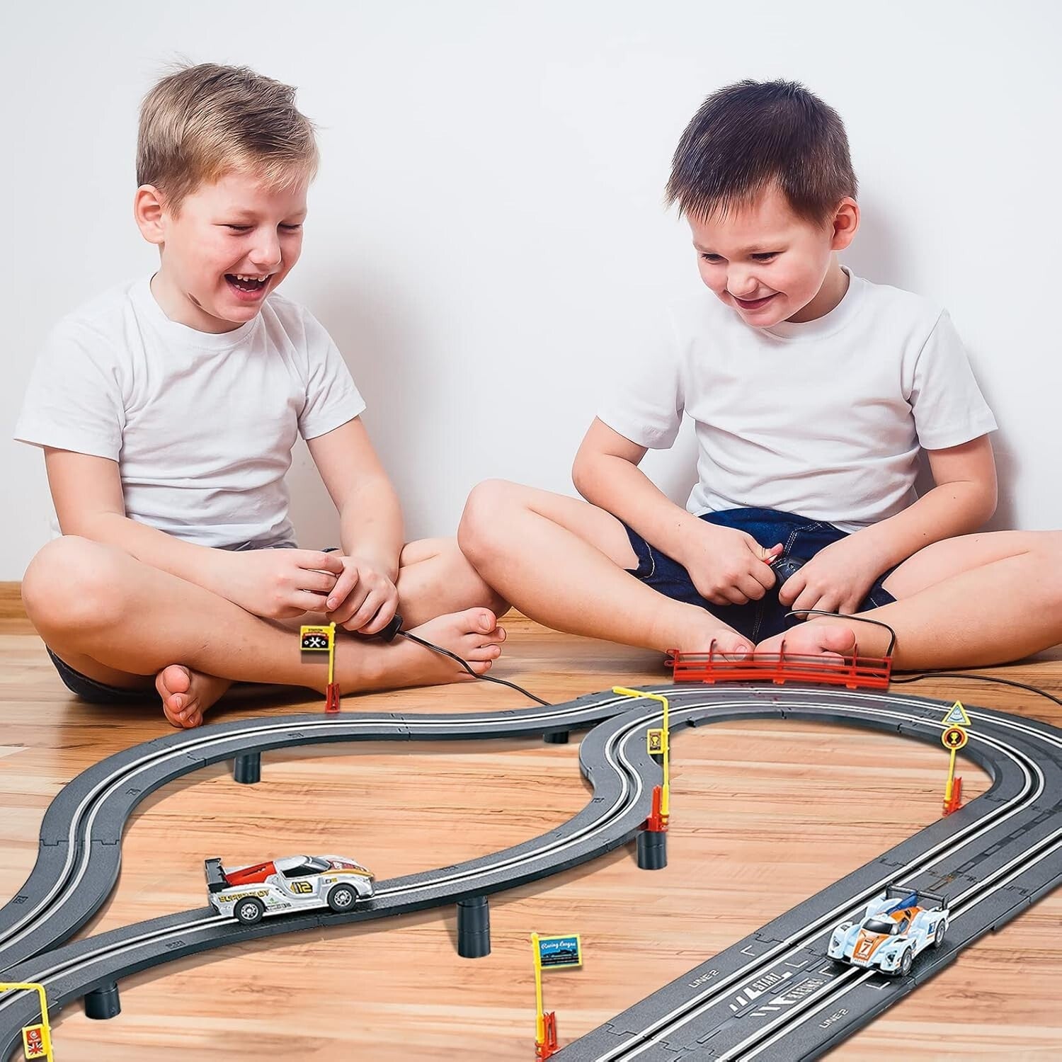 Electric Slot Car Racing Track Set with 4 Cars & 2 Controllers - 1:43 Scale