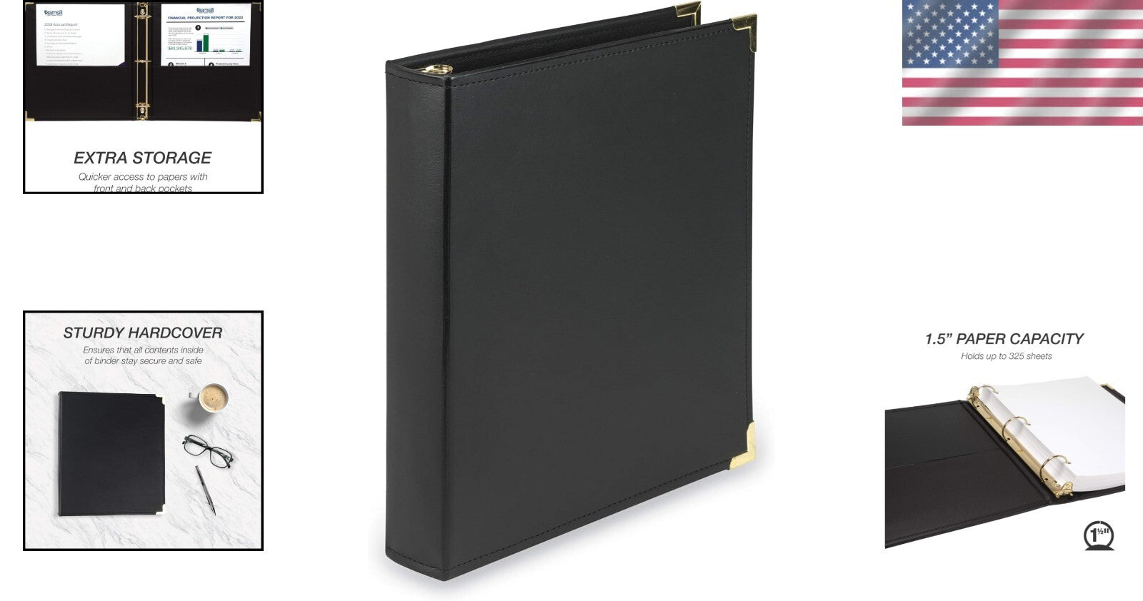 Classic Black Presentation Binder with Brass Round Rings - Holds 325 Sheets