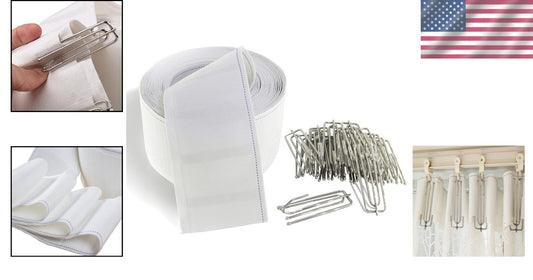 20 Yard Pleat Tape Set with 40 Stainless Steel Clips for Elegant Curtains