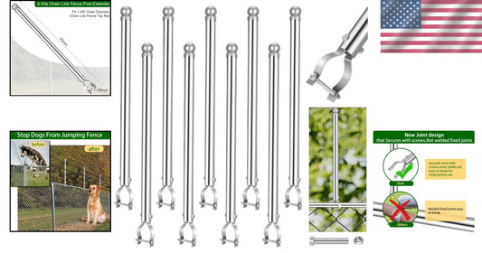 Durable 20" Chain Link Fence Post Extender Set - 9 Pcs in Galvanized Steel