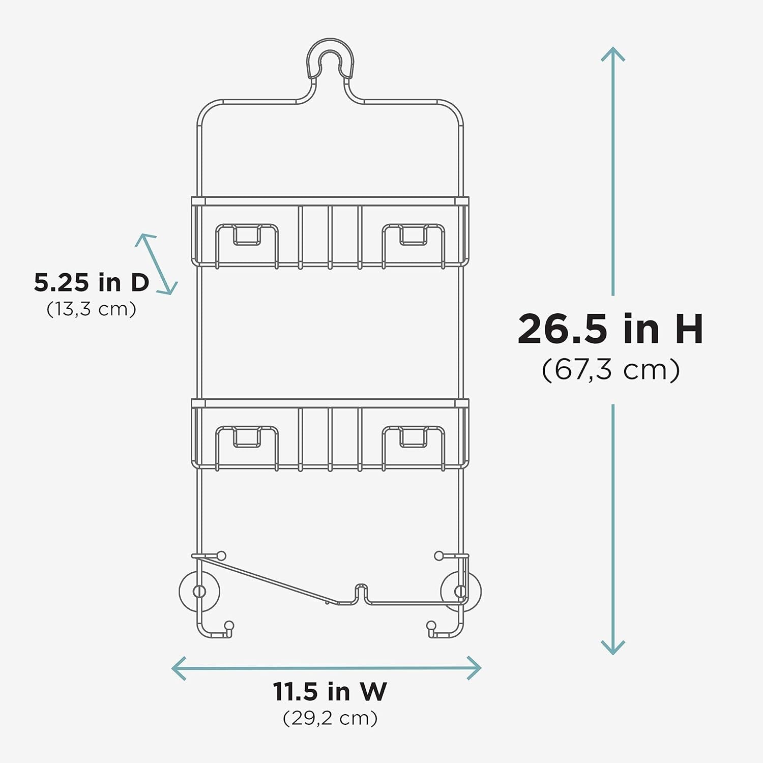 Easy-to-Install Satin Nickel Shower Caddy with 3 Compartments & Hooks