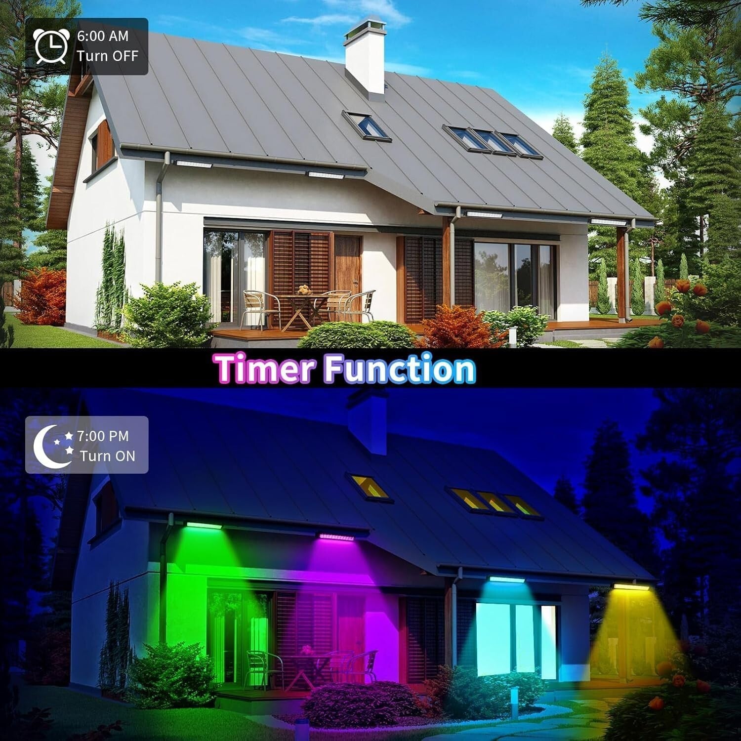 2 Pack RGB+ Warm White LED Wash Light Bar with Music Sync & Timer Function