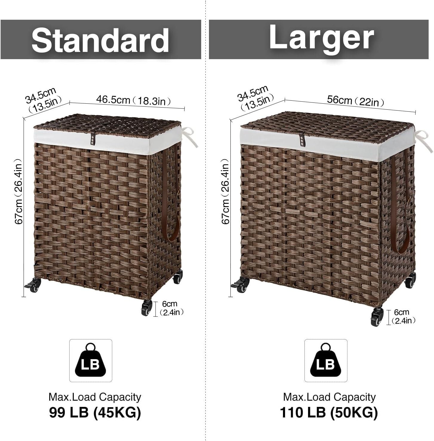 90L Handwoven Laundry Hamper with Wheels - Stylish Dual Compartment Design