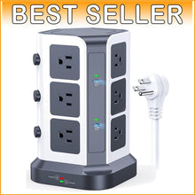 Load image into Gallery viewer, 65W PD Power Strip Tower with 12 AC Outlets &amp; USB Charging for Home Office