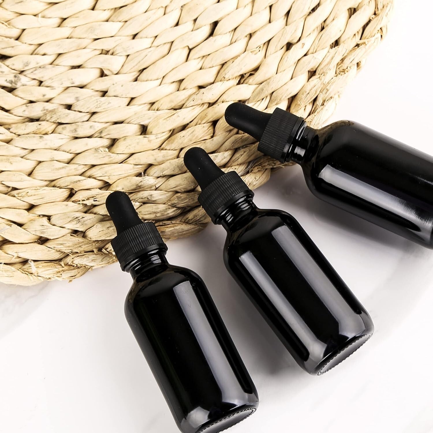 Secure 48-Pack Black Glass 1 oz Dropper Bottles - Essential Oils & Travel Ready