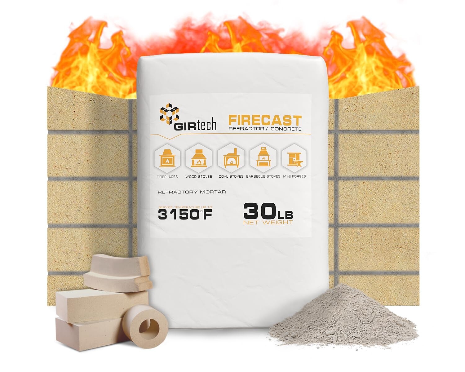 Fireproof 30 Lbs Refractory Cement - FireCast Mix for Durable Heating Solutions