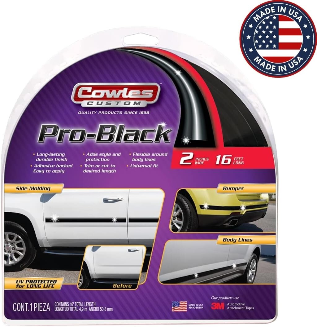 Universal Black Finish Body Molding - 2" x 16 ft, Easy Install & UV Protected