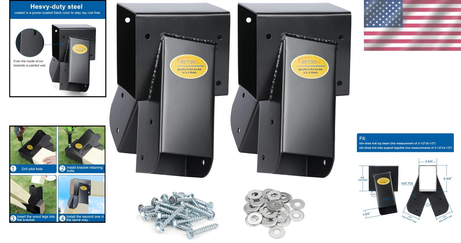 Durable Heavy Gauge Steel Swing Brackets - Complete Set for A-Frame Construction