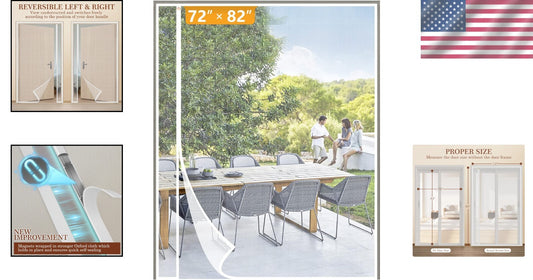 Elegant White Magnetic Screen Door with Hook&Loop - Easy Install, Fits 72" x 82"