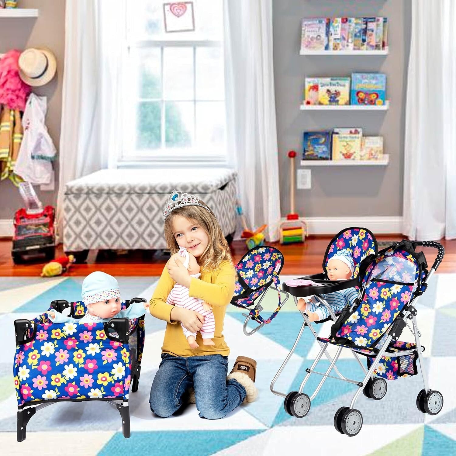 Toddler-Friendly 4 Piece Baby Doll Set - Interactive Stroller, High Chair & More