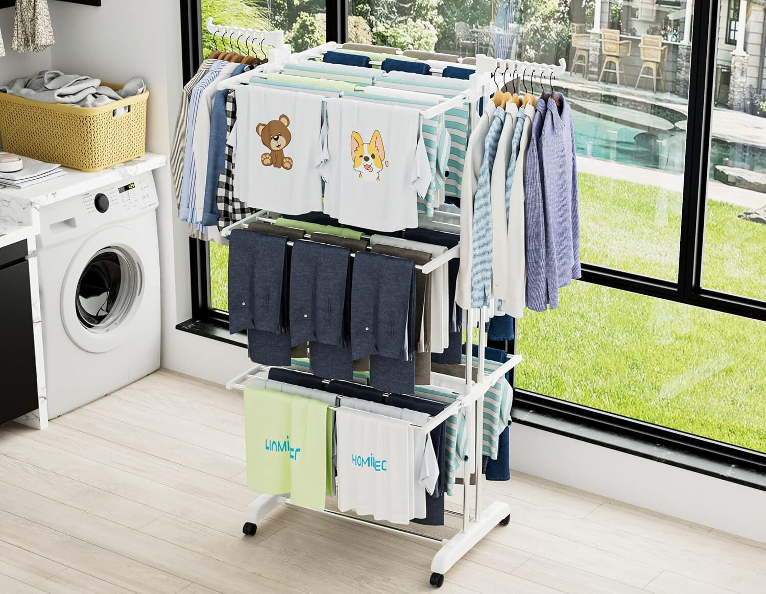 4-Tier Clothes Drying Rack with Castors - Stable, Rust-Resistant, and Durable