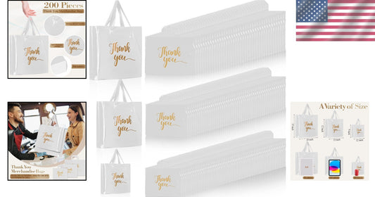 Versatile 200 Pcs White Thank You Bags - Sturdy, Stylish & Polka Dot Design